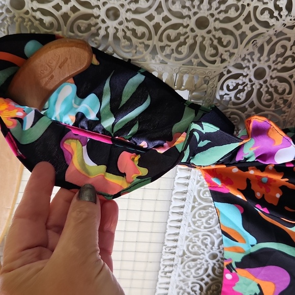 Tropical Floral Pink and Orange Sleeveless Sundress Midi Ruffled sz L - Picture 6 of 13